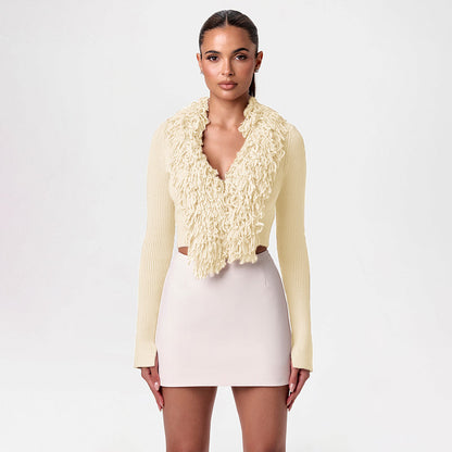 Premium Fluff Tassel Knitted Cardigan