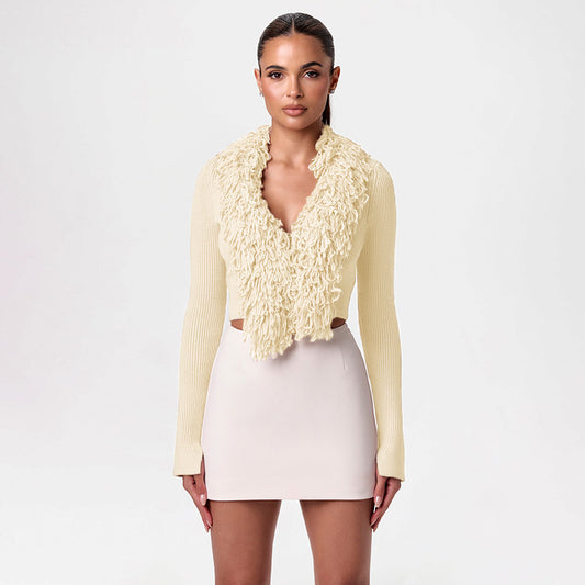 Premium Fluff Tassel Knitted Cardigan