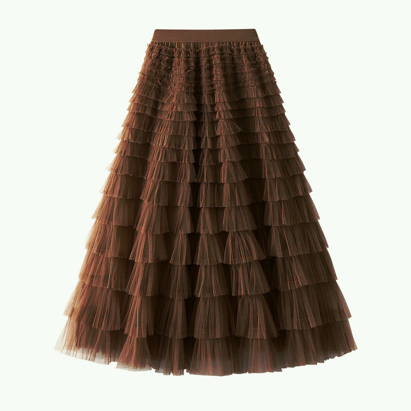 Line Mesh Ruffle Skirt