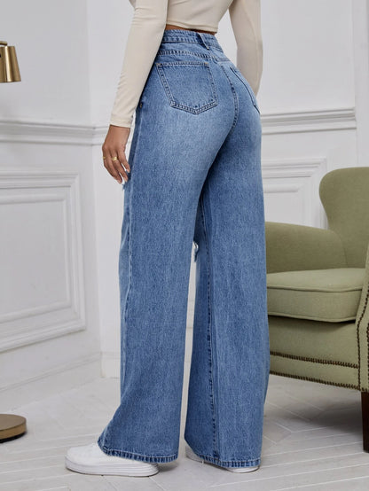 Ezwear High Waist Ripped Wide Leg Jeans